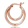 thumbnail image 3 of Double CZ 14kt Rose Gold over Sterling Silver Hoop Earrings, 3 of 4
