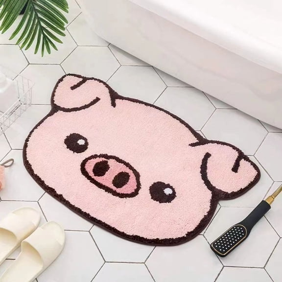 SELGRCE H·Y Pink Pig Head Shaped Non-Slip Bathmat Area Rug for Bedroom Bathroom Kitchen Floor Soft Water Absorption Small Carpet for Kid's Room (20''x31'')