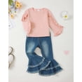 thumbnail image 3 of 3T Baby Girls Outfits 4T Girls Solid Color Fall Winter Clothes Toddler Girls Long Sleeve Top Jeans Bell-bottomed Pants 2PCS Set Pink, 3 of 9
