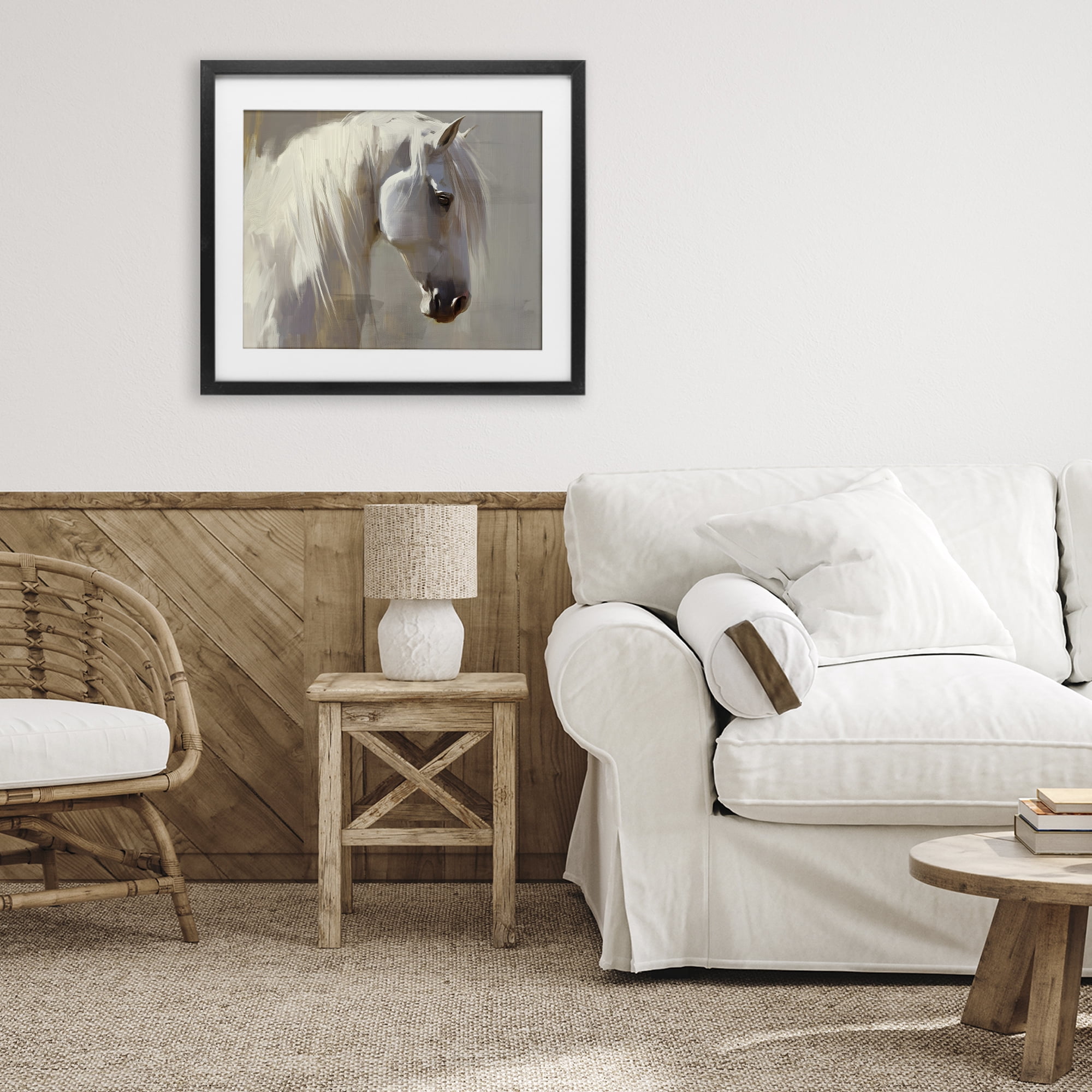 Stupell Industries White Moon Horse Black Framed Print Under Glass, design by Svetlana Aleynikova