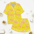 thumbnail image 4 of MIXUE Tween Girls Outfit Sets Summer Bowknot Print Lapel Short Sleeve Shirt Shorts Two Piece Pajamas Sportwear,Yellow,10-11 Years, 4 of 4