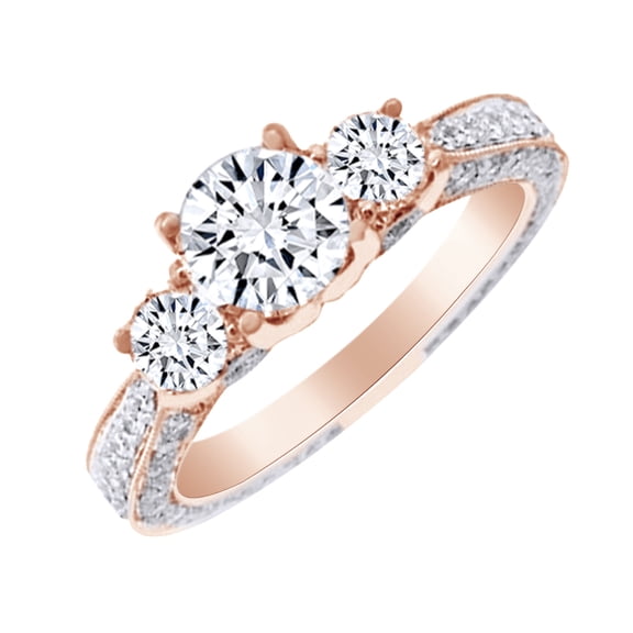 AFFY Round Cut Cubic Zirconia Three Stone Engagement Ring in 14k Rose Gold Over Sterling Silver (1.46 Cttw) Size - 4