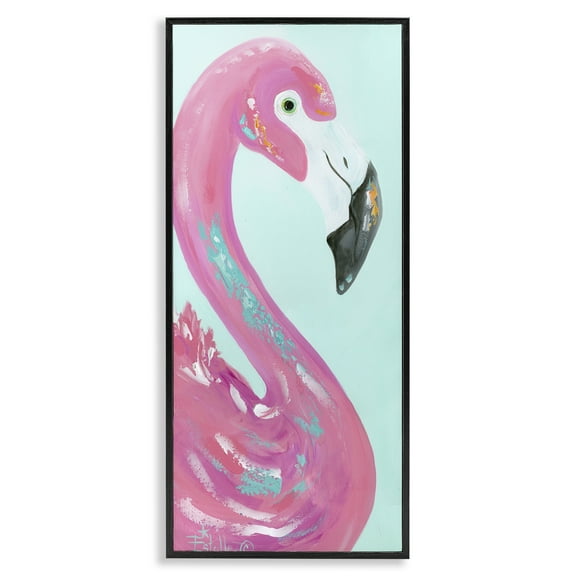 Stupell Industries Odd Flamingo Portrait Animals & Insects Painting Black Framed Art Print Wall Art, 10 x 24