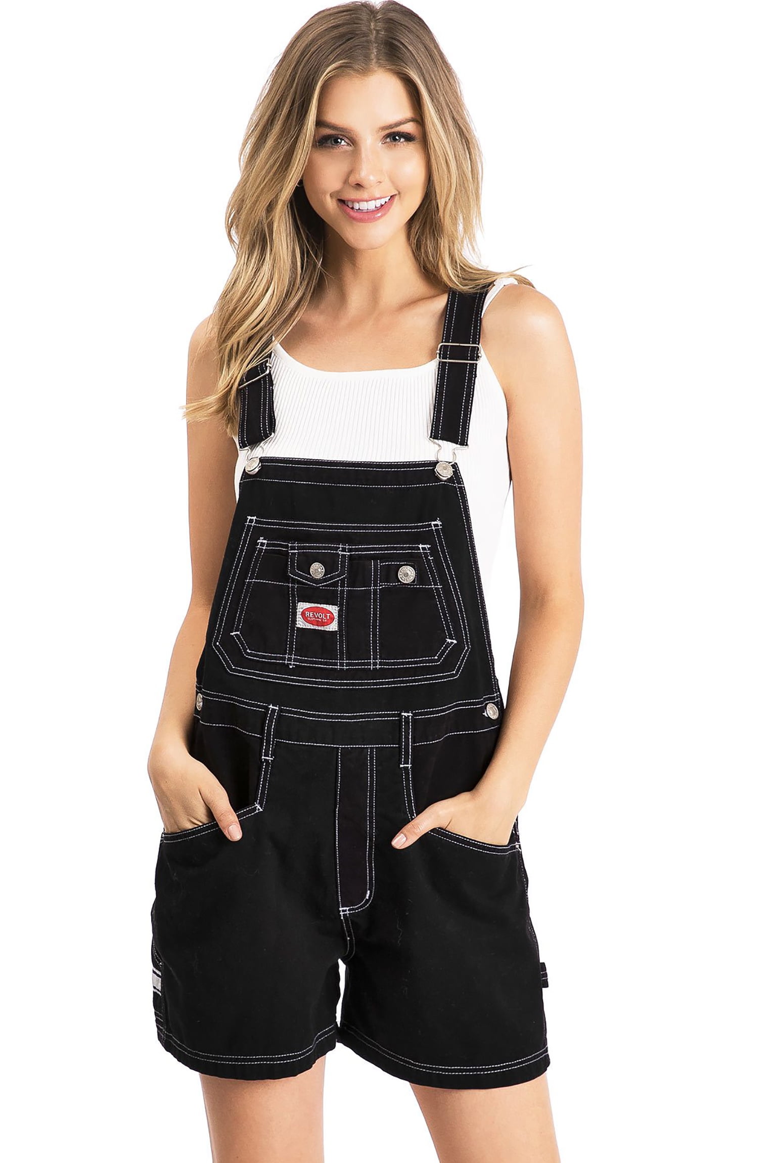 Revolt - Revolt Women's Juniors Classic Denim Short Overalls (L, Black ...