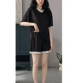 thumbnail image 4 of Defitshape Women's 2 Piece Pajamas Soft Ribbed Knit Pjs Short Sleeve Shirt Shorts Set Lightweight Thin Summer V Neck Cute Sleeping Lace Sleepwear Black Small, 4 of 4