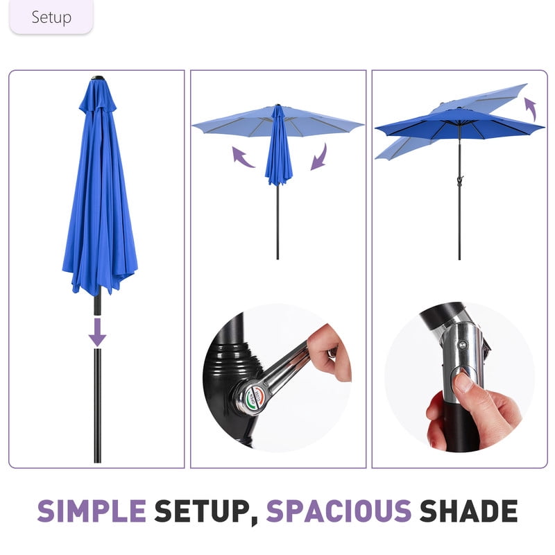 Garden & Patio Gianna 9FT Outdoor Patio Umbrella Market Table Polyester Fabric Canopy Iron Frame 8 Ribs UV Protection Waterproof