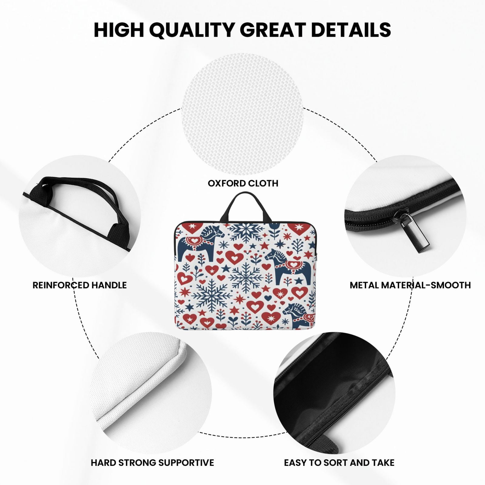 Laptop Sleeve Bag For Women Men 14inch Waterproof Durable Protective Computer Carrying Cover Handle Laptop Case Bag Nordic Folk Art Christmas Pattern