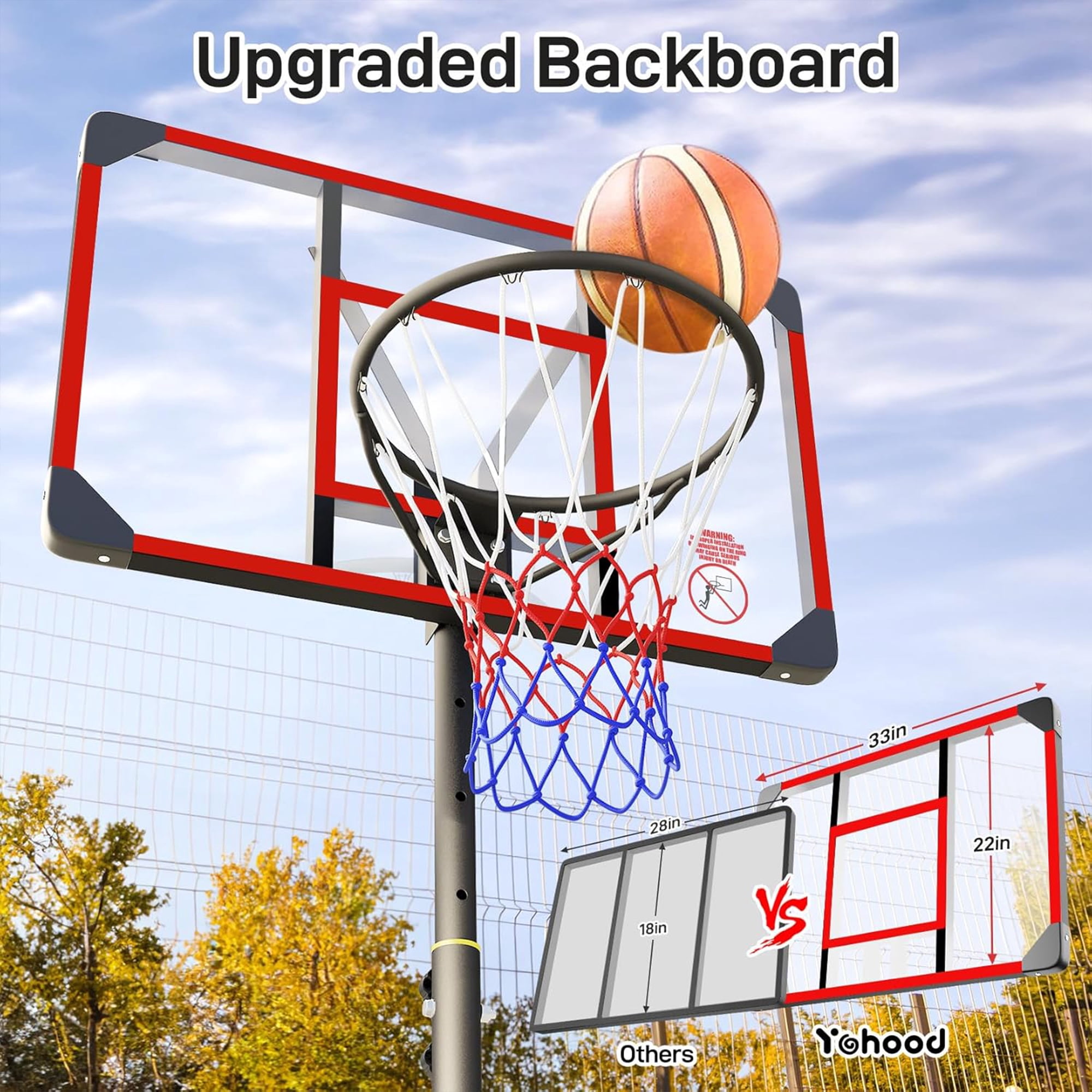 Toremore 33" Portable Basketball Hoop Outdoor Adjustable, 4.82-8.53FT, Kid Basketball Hoop Goal System with Shatterproof PC Backboard for Kids Youth and Adults