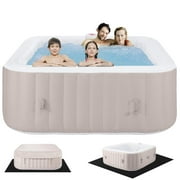 6 Person Inflatable Hot Tub, 73in Upgraded Home Spa Tub with Hidden Machine, 130 Massage Jets, Portable Patio Hot Tub with Storage Bag Lockable Cover Floor Mat, Max 104, Brown