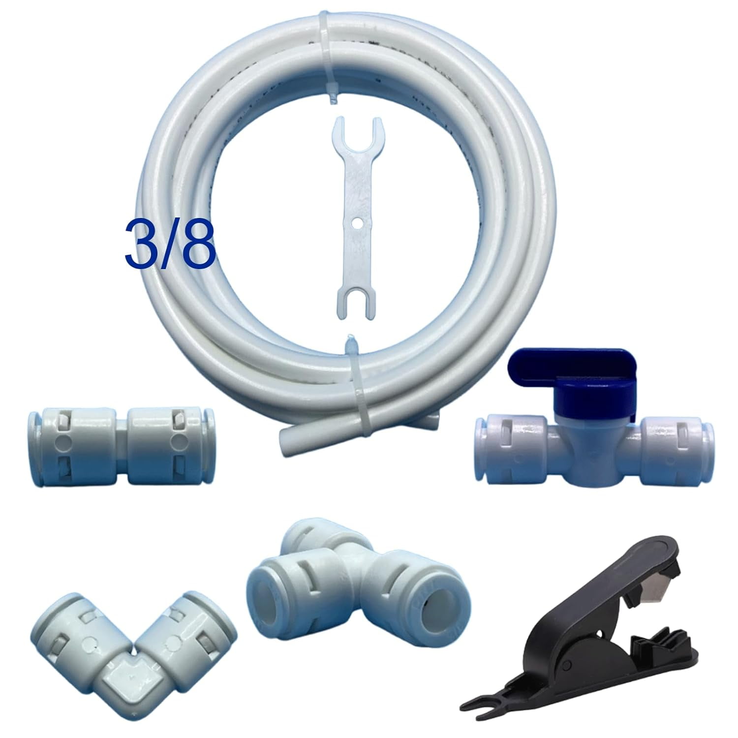 3/8" RO Tubing Kit 10FT, Water Line & Quick Connect Fittings