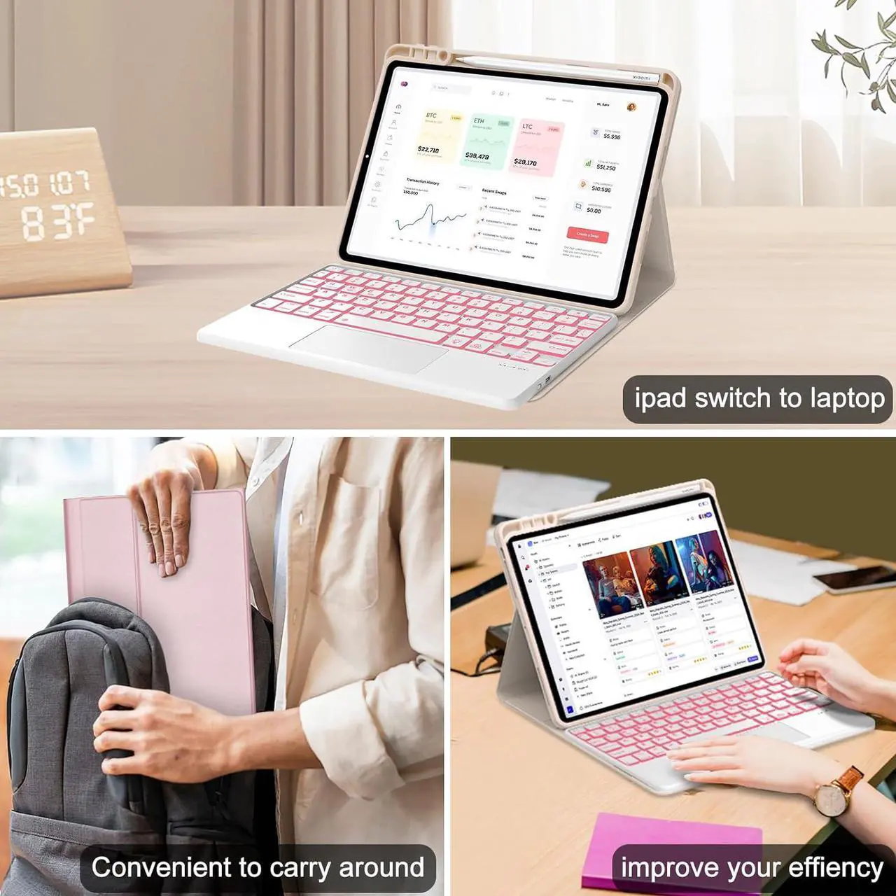 Keyboard Case for Xiaomi Pad 7/ Pad 7 Pro 11.2 Inch, 7 Color Backlit, Magnetic Detachable Wireless Bluetooth Keyboard, Multi-Touch Trackpad, Stain Resistant Cover, Rechargeable