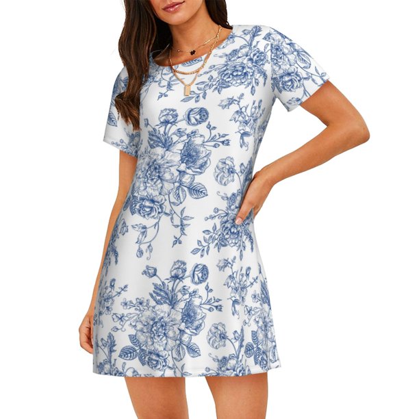 Balery Rose Flowers Camisón de manga corta con cuello redondo para mujer, cómodo y elegante.
