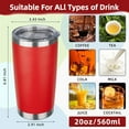 thumbnail image 2 of Vaso de 20 Oz con Tapa, Vasos Aislados de Acero Inoxidable, Vaso de Café de Viaje, Vaso de Agua Aislado Al Vacío de Doble Pared a Granel para Mujer, Hombres, Ella, Él, Oficina en Casa (Rojo), 2 of 8