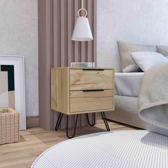 Augusta 2 Nightstand, Four Legs, Two Drawers Light Oak