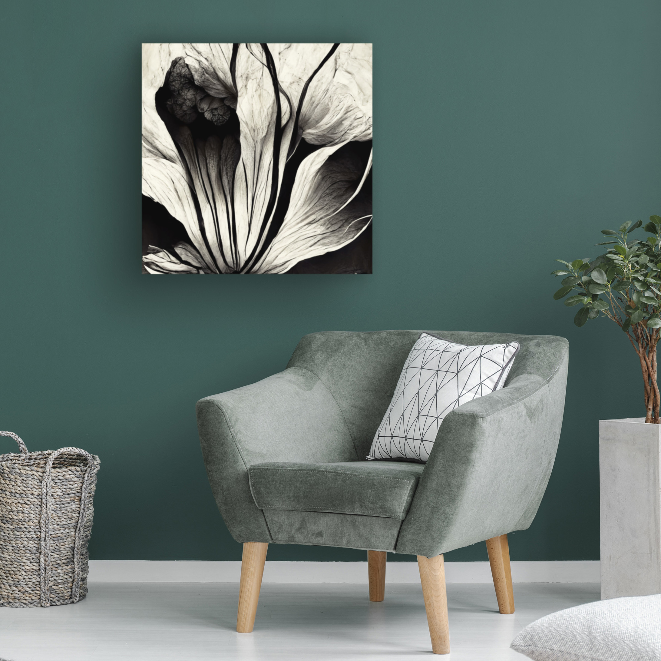 Canvas Wall Art - Ray Heere 'Flowers Black White 3' Wall Art for Living Room, Bedroom, or Office Décor by Trademark Fine Art - 35 x 35 Inches