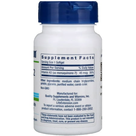 Life Extension Low Dose Vitamin K2 Menaquinone - 7 (Mk-7 ...