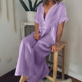 thumbnail image 2 of SMihono Stylish Women's Summer Cotton Button Down Short Sleeve Maxi Dress with Pockets Casual Loose V-Neck Plus Size Flowy High Waist Dresses Purple L, 2 of 9