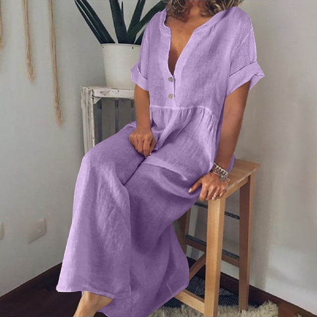 mfyjkho Vestidos casuales para mujer, Vestido holgado de manga corta con escote en V y talla grande para mujer Vestidos de fiesta para mujer s