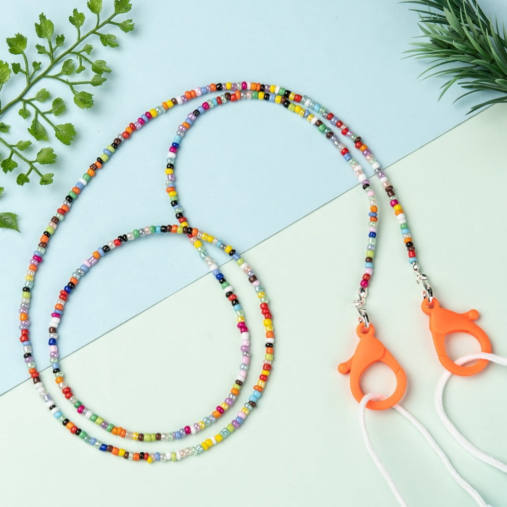 1 set DIY Neck Strap Lanyard Making Kits Including Glass Seed Beads Plastic & Zinc Alloy Lobster Claw Clasps Eyeglass Holders Tail Wire Brass Crimp Beads