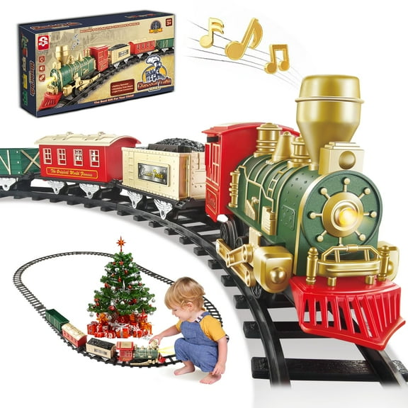 KENH Christmas Train Set for Tree - Electric Toy Train w/Light & Sounds, Kids Train with 10 Tracks for Boys Age 3-8, Toddler Train Set Around Christmas Tree Gifts