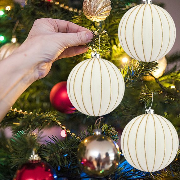 Set de 2 Bolas Navideñas Flocadas de 15 Cm, Adornos de Ante para Decorar El Árbol de Navidad, El Hogar y La Oficina. Colores: Rojo, Verde, Blanco y Marrón.