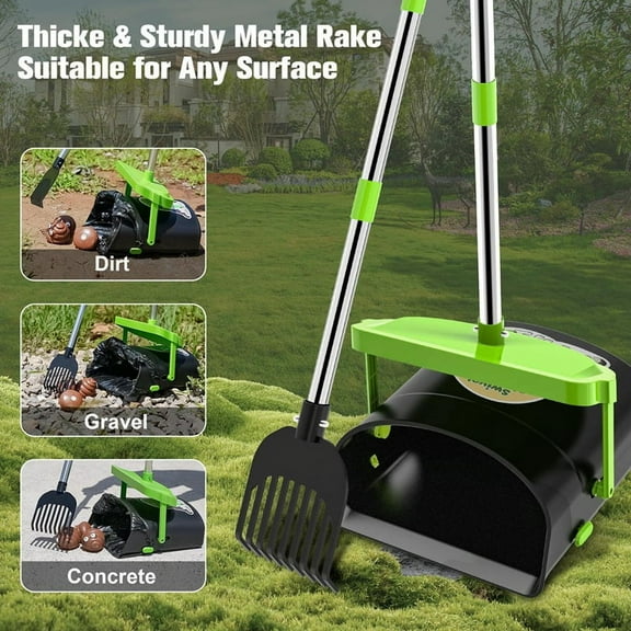 Pooper Scoopers Swivel Bin & Rake with 100 Waste Bag, Stainless Steel Handle Pooper bb14