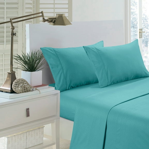 Home Sweet Home Pentagon Microfiber Deep Pocket King Bed Sheets Set (Aqua)