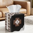 thumbnail image 2 of COEQINE Tissue Box Cover PU Leather Collapsible Square Tissue Cube Box Holder Decorative for Dressers, Tabletop, Nightstand, Dining Table, Office Desk, Southwest American Tribal Brown Black, 2 of 7