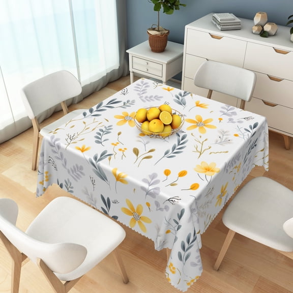 Minimalist Yellow Flower Square Tablecloth,Waterproof Stain Resistant Table Cloths For Indoor Party Kitchen Dinner Picnic Decor,54x54 Inch