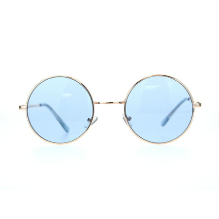 Mens Pop Color Hippie Round Circle Lens Metal Rim Sunglasses Gold Blue