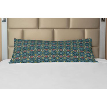Abstract Body Pillow Case Cover with Zipper, Diamond Shapes with Effect and Folkloric Ornaments Native Tribal Influences, Decorative Accent Long Pillowcase, Multicolor, by Ambesonne