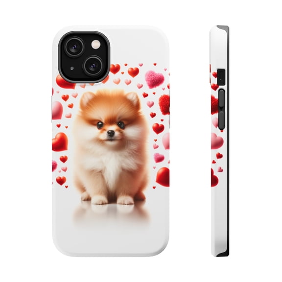 DistinctInk Tough Case for Apple iPhone 13 (6.1" Screen), Compatible with MagSafe Charging - Valentine's Day Pomeranian Puppy