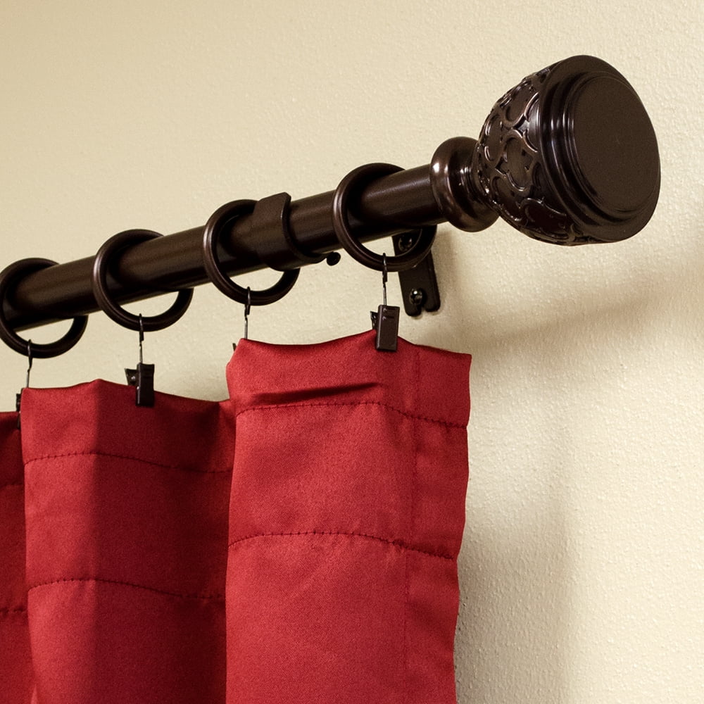 Lumino 1" Bronze Orleans Urn Adjustable Single Curtain Rod Set, 42"-120"