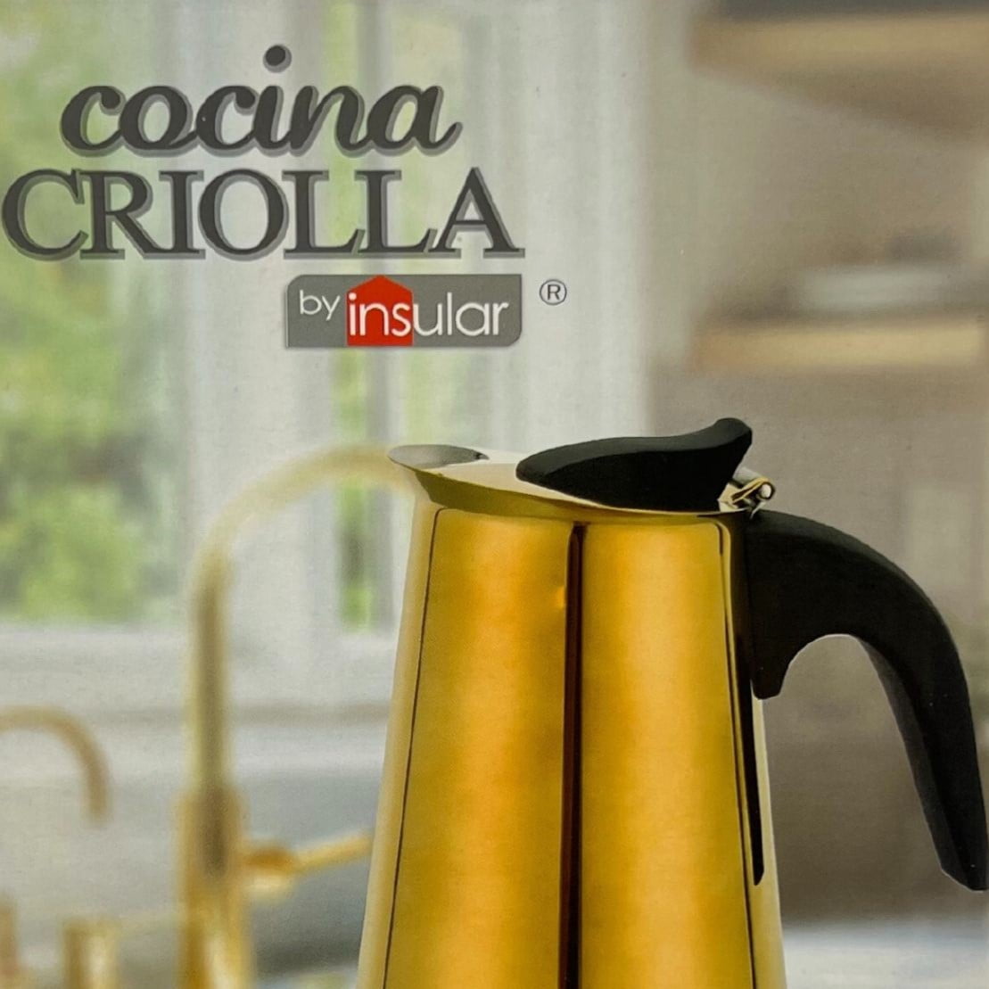 Cocina Criolla New 6-Cups Gold & Black Stainless-Steel Espresso Coffee Maker Greca