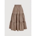 thumbnail image 2 of Womens Khaki Plaid Tiered Ruffle A-Line Skirt With Drawstring Waist, 2 of 8