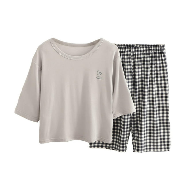 MIASHUI Ensemble de Pyjama Léger à Manches Courtes pour Garçons, Gris, 12-13 Ans