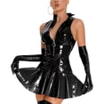 thumbnail image 6 of Women Umbrella Leather Dress, Glossy PVC Leather, Sexy Breast Exposing, Shiny Pleated Latex Skirt, 6 of 9