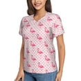 thumbnail image 2 of Vsdgher Cute Flamingo with Heart Women Shirts V Neck Short Sleeve Tops T-Shirt Basic Tees, S to 3XL3X-Large, 2 of 5