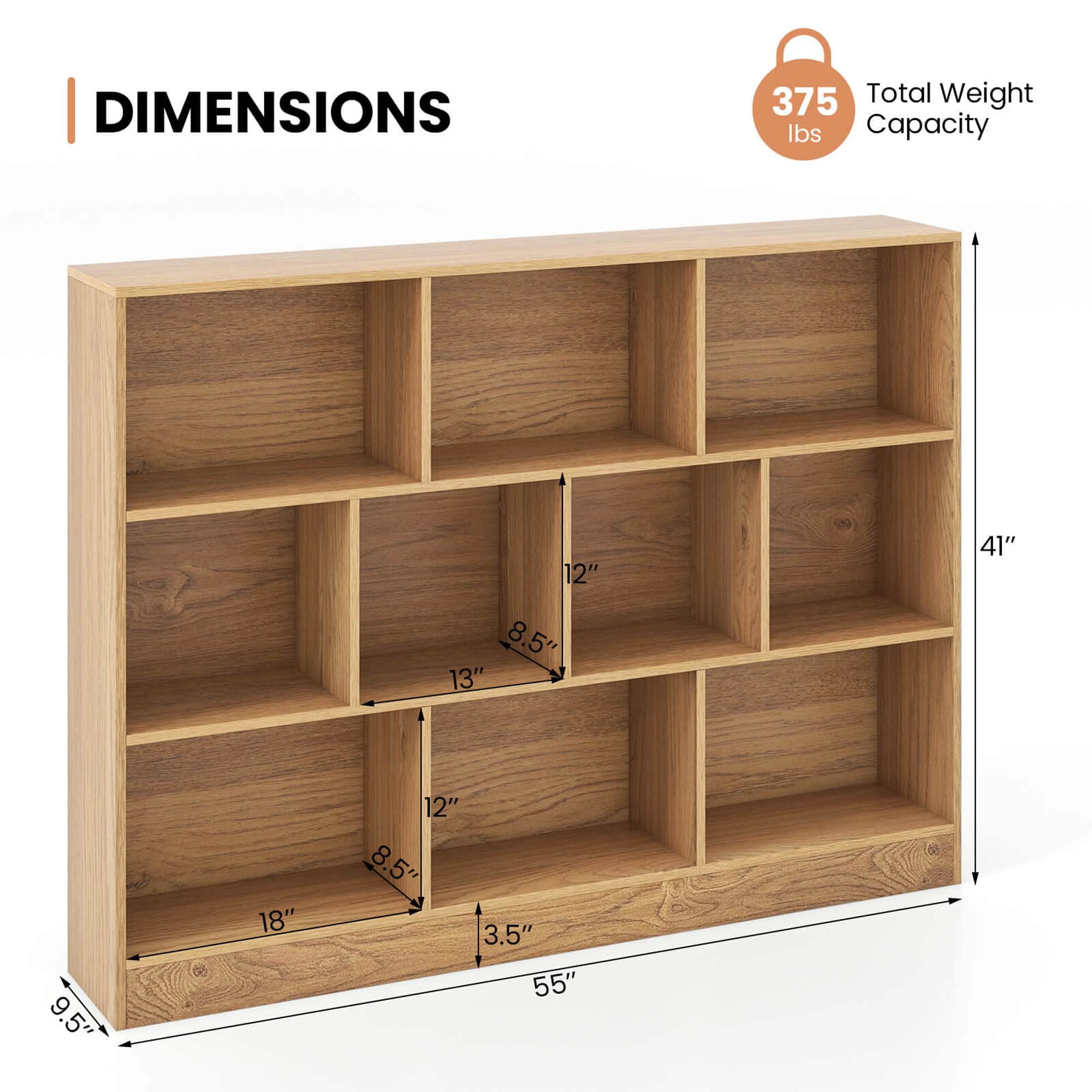 Costway 10-Cube Bookcase 41" Wooden Toy Storage Organizer for Kids Bookshelf Natural