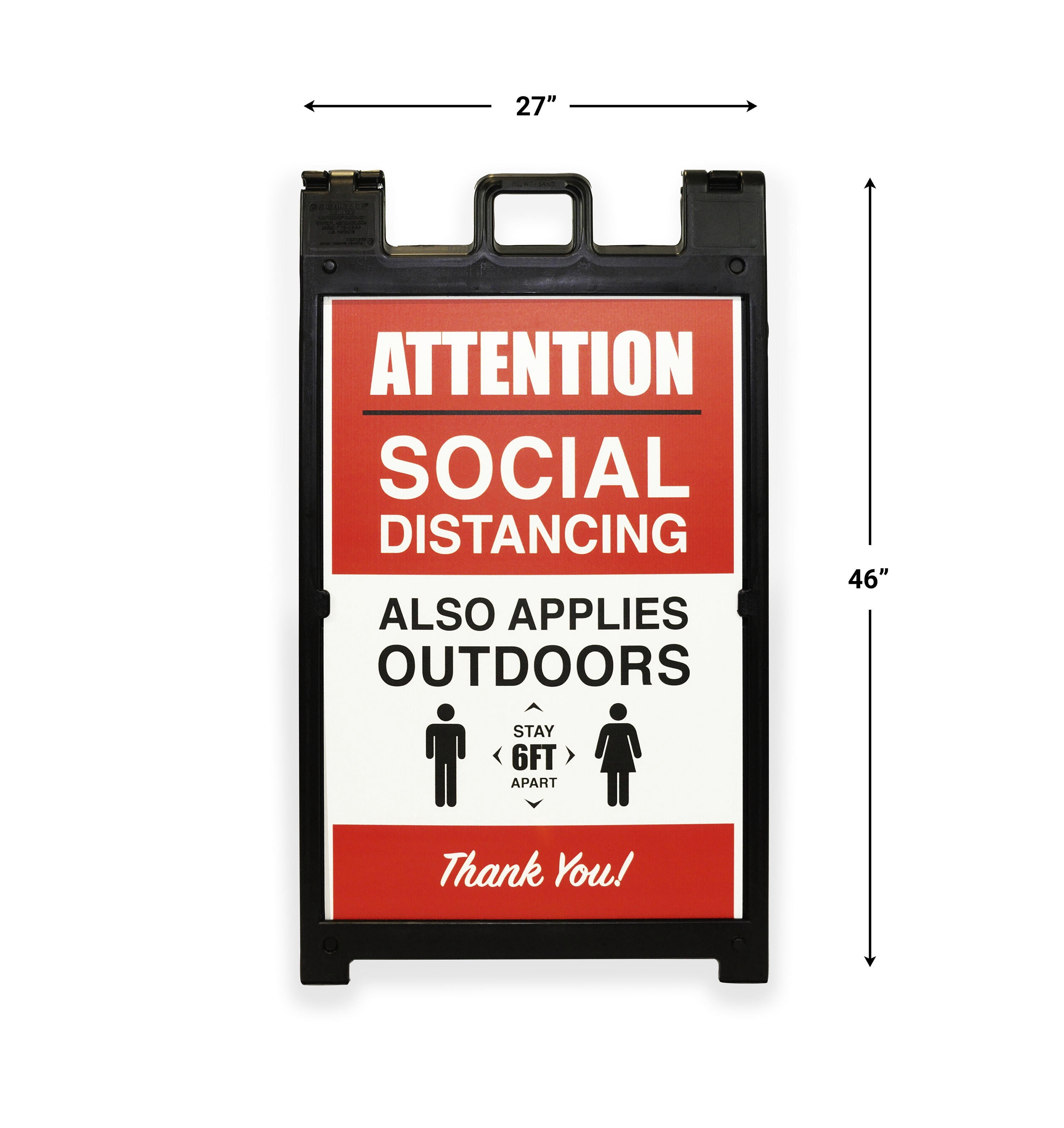 "Social Distancing also Applies Outdoors" Patented Commercial Grade Heavy duty A-Frame Sandwich Board Sign Red & White 27L" x 37W" x 46H"