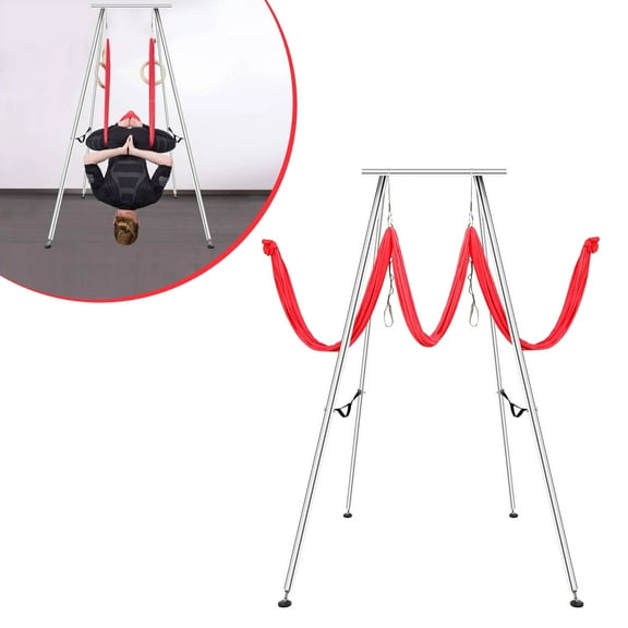 Kojem Aerial Yoga Frame Max 250kg/551lbs 2.93m/115in with Yoga Sling Inversion 236in/6m Yoga Bundle Safety Belts Red for Indoor Outdoor Aerial Yoga