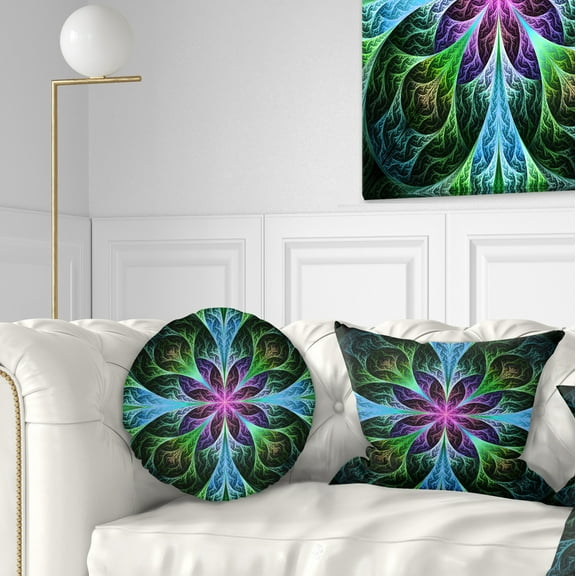 Designart 12" x 20" Contemporary and Modern Blue Fractal and Flower Polyester Throw Pillow