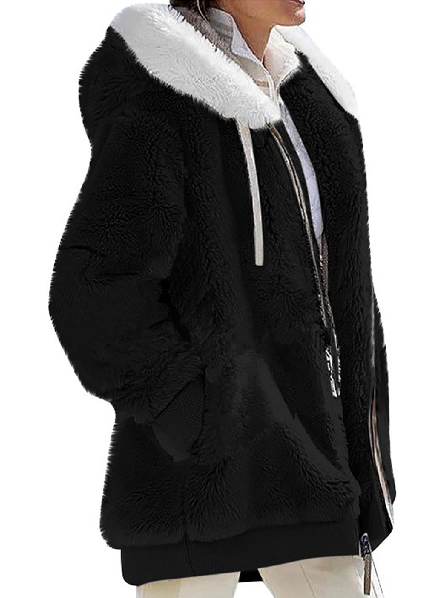 Capreze Fuzzy Womens Fleece Sherpa Jacket Zip Up Tunic Hoodies Jackets