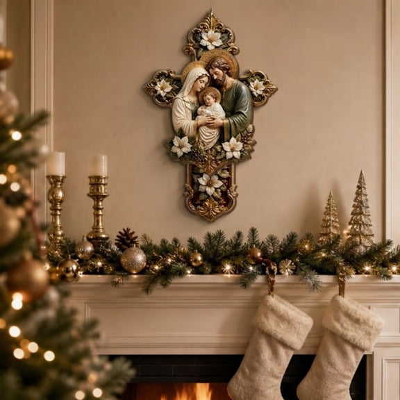 Dalxymotic Christmas Cross Ornament, Wooden Vintage Jesus Hanging Pendant Decor, Holiday Decorative Accent, Christmas Decorations Indoor Outdoor for Tree, Mantel, Shelf, Wall