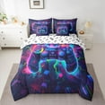 thumbnail image 3 of Homewish Navy Fuchsia Gamepad Bedding Comforter Set 7 Pieces, Chic Square Abstract Stripe Full Bedding Set, Teens Kids Boys Men Reversible Fitted Sheet Flat Sheet, Lightweight Room Decor, 3 of 8