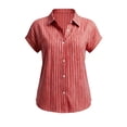 thumbnail image 6 of Lenpel Button down Shirts for Women Short Sleeve Collared Striped Cotton Linen Tops Business Casual Blouses, 6 of 6