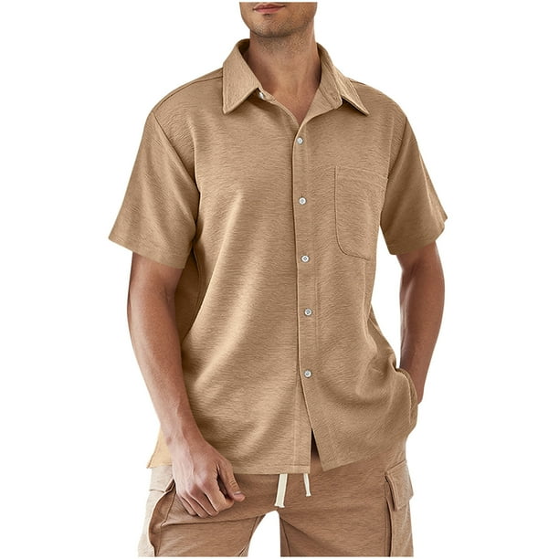 Mens Casual Manga Corta Botón Abajo Camisas, Verano de Moda de Color Sólido de Bolsillo para Casual Y Fiesta