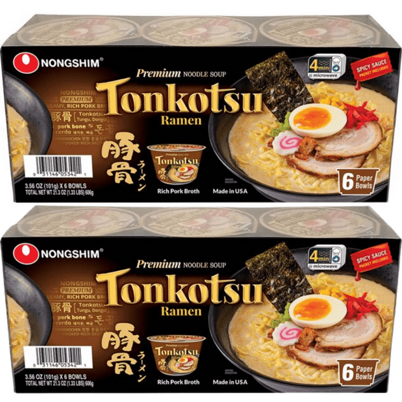 Nongshim Tonkotsu Ramen with Kuromayu Noodle Big Bowl, 3.56 Ounce Premium Noodle Soup Rich Pork Broth Japanese Style Instant Creamy Ramen & On the Go Snacks 6 Bowls Pack Set of 2 (12 Bowls Total)