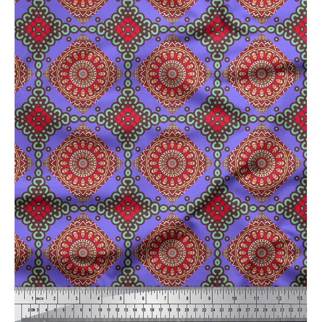Soimoi Polyester Crepe Fabric Floral Mandala Fabric Prints by Yard 42 Inch Wide