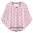 thumbnail image 4 of Pink Polka Dot Lace Border Women's V-Neck Blouse With 3/4 Ruffled Bell Sleeves Casual Top Ladies Blouses, 4 of 7